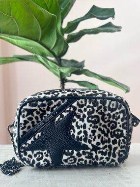 Golden Goose Black & White Leopard Print Crossbody with Black Star